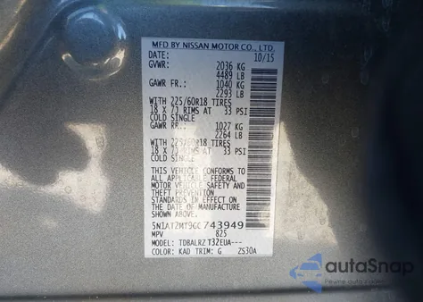 2016 Nissan Rogue Sl from USA, damaged, VIN 5N1AT2MT9GC743949